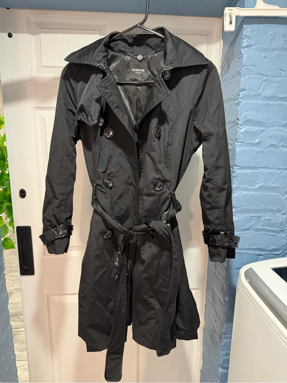bebe Black corset Trench Coat with Waist Tie